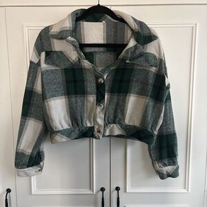 Amazon Green and Cream Plaid Cropped Jacket